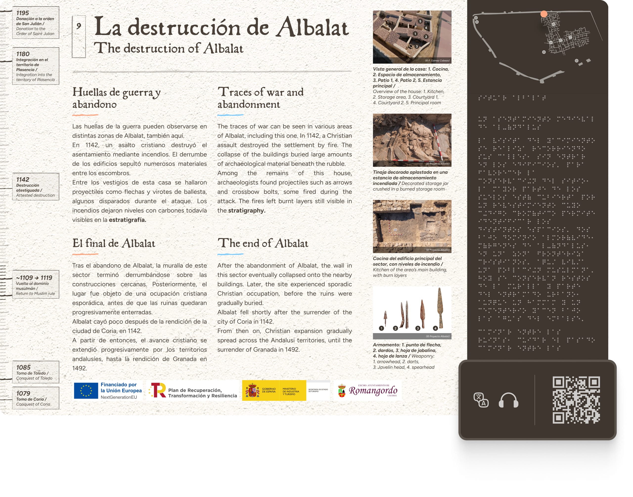 Exemple de cartel actuellement sur le site archéologique d'Al-Balat. Scannez le QR Code pour voir les principes d'accessibilité.